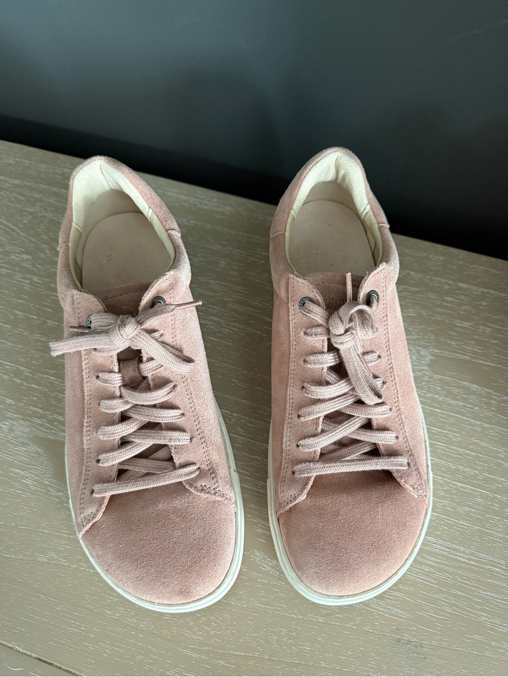 Birkenstock Unisex Pink Suede Low-Top Sneakers EU 40 Blush Lace-Up Casual Shoes